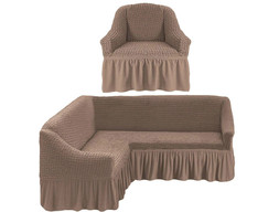 Чехол на угловой диван и кресло серо-коричневый 5120