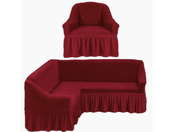 Чехол на угловой диван и кресло бордовый 5121