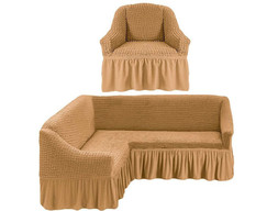 Чехол на угловой диван и кресло коричневый 5123
