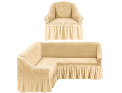 Чехол на угловой диван и кресло молочный 5126