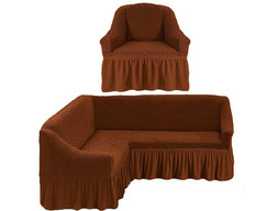 Чехол на угловой диван и кресло темно коричневый 5128