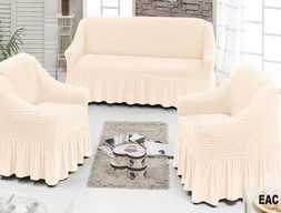Набор чехлов для мягкой мебели на диван и 2 кресла цвет кремовый 5135