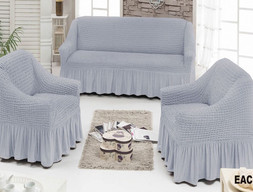 Набор чехлов для мягкой мебели на диван и 2 кресла цвет серый 5139