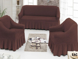 Набор чехлов для мягкой мебели на диван и 2 кресла цвет шоколад 5143